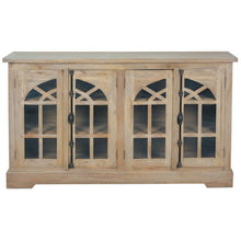 Sunset Trading Cottage 63" Arched Glass Door Credenza | Driftwood Brown Solid Wood Display Cabinet | Fully Assembled Sideboard -  CC-CAB1706S-DW