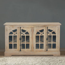 Sunset Trading Cottage 63" Arched Glass Door Credenza | Driftwood Brown Solid Wood Display Cabinet | Fully Assembled Sideboard -  CC-CAB1706S-DW