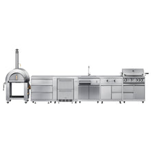 KOOLMORE Outdoor Kitchen Series with Wood-Fire Pizza Oven, 3-Drawer Cabinet, Refrigerator Cabinet, Double Fridge Drawers, Sink, Side Burner, and 30" BBQ Grill in Stainless Steel (CONFIG108) - KMOKSKITCONFIG108