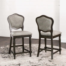 Sunset Trading Vegas Upholstered Barstools with Backs | Counter Height Dining Chairs | Distressed Gray Wood | Nailheads | Set of 2 -  CR-87711-24-2