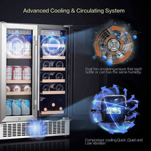 AOBOSI 24 Inch Beverage and Wine Cooler Dual Zone 2-IN-1 Hold 18 Bottles and 57 Cans -  YC120-2D