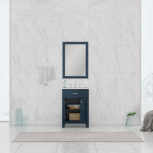 Alya Bath Norwalk 24" Single Blue Freestanding  Bathroom Vanity With Carrara Marble Top, C - HE-101-24-B-CWMT + HE-101/102-24-B-Meramic Sink and Wall Mounted Mirror