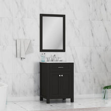Alya Bath Norwalk 24" Single Espresso Freestanding  Bathroom Vanity With Carrara Marble Top, Ceramic Sink and Wall Mounted Mirror - HE-101-24-E-CWMT + HE-101/102-24-E-M