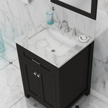 Alya Bath Norwalk 24" Single Espresso Freestanding  Bathroom Vanity With Carrara Marble Top, Ceramic Sink and Wall Mounted Mirror - HE-101-24-E-CWMT + HE-101/102-24-E-M