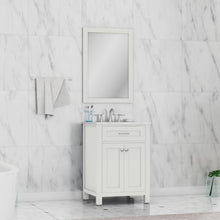 Alya Bath Norwalk 24" Single White Freestanding  Bathroom Vanity With Carrara Marble Top, C - HE-101-24-W-CWMT + HE-101/102-24-W-Meramic Sink and Wall Mounted Mirror