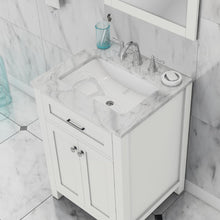 Alya Bath Norwalk 24" Single White Freestanding  Bathroom Vanity With Carrara Marble Top, C - HE-101-24-W-CWMT + HE-101/102-24-W-Meramic Sink and Wall Mounted Mirror
