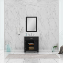Alya Bath Norwalk 30" Single Espresso Freestanding Bathroom Vanity With Carrara Marble Top, Ceramic Sink and Wall Mounted Mirror - HE-101-30-E-CWMT + HE-101/102-30-E-M