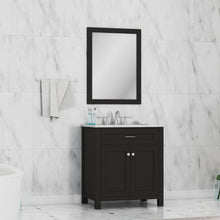 Alya Bath Norwalk 30" Single Espresso Freestanding Bathroom Vanity With Carrara Marble Top, Ceramic Sink and Wall Mounted Mirror - HE-101-30-E-CWMT + HE-101/102-30-E-M
