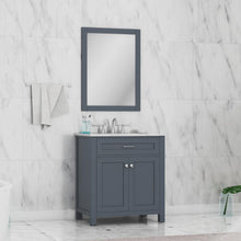 Alya Bath Norwalk 30" Single Gray Freestanding  Bathroom Vanity With Carrara Marble Top, C - HE-101-30-G-CWMT + HE-101/102-30-G-Meramic Sink and Wall Mounted Mirror