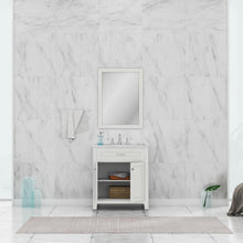 Alya Bath Norwalk 30" Single White Freestanding  Bathroom Vanity With Carrara Marble Top, Ceramic Sink and Wall Mounted Mirror - HE-101-30-W-CWMT + HE-101/102-30-W-M