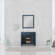 Alya Bath Norwalk 36" Single Blue Freestanding  Bathroom Vanity With Carrara Marble Top, Ceramic Sink and Wall Mounted Mirror - HE-101-36-B-CWMT + HE-101/102-36-B-M