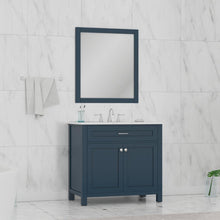Alya Bath Norwalk 36" Single Blue Freestanding  Bathroom Vanity With Carrara Marble Top, Ceramic Sink and Wall Mounted Mirror - HE-101-36-B-CWMT + HE-101/102-36-B-M