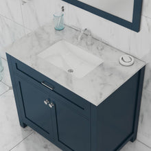 Alya Bath Norwalk 36" Single Blue Freestanding  Bathroom Vanity With Carrara Marble Top, Ceramic Sink and Wall Mounted Mirror - HE-101-36-B-CWMT + HE-101/102-36-B-M