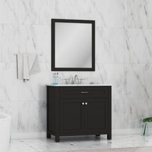 Alya Bath Norwalk 36" Single Espresso Freestanding  Bathroom Vanity With Carrara Marble Top, Ceramic Sink and Wall Mounted Mirror - HE-101-36-E-CWMT + HE-101/102-36-G-M