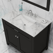 Alya Bath Norwalk 36" Single Espresso Freestanding  Bathroom Vanity With Carrara Marble Top, Ceramic Sink and Wall Mounted Mirror - HE-101-36-E-CWMT + HE-101/102-36-G-M