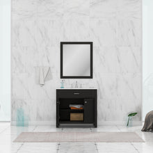 Alya Bath Norwalk 36" Single Espresso Freestanding  Bathroom Vanity With Carrara Marble Top, Ceramic Sink and Wall Mounted Mirror - HE-101-36-E-CWMT + HE-101/102-36-G-M