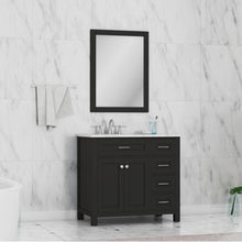 Alya Bath Norwalk 36" Single Espresso Freestanding  Bathroom Vanity With Drawers, Carrara Marble Top, Ceramic Sink and Wall Mounted Mirror - HE-101-36-DR-E-CWMT + HE-101/102-36-G-M