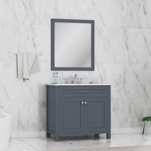 Alya Bath Norwalk 36" Single Gray Freestanding  Bathroom Vanity With Carrara Marble Top, Ceramic Sink and Wall Mounted Mirror - HE-101-36-G-CWMT + HE-101/102-36-G-M