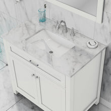 Alya Bath Norwalk 36" Single White Freestanding &nbsp;Bathroom Vanity With Carrara Marble Top, &nbsp;- HE-101-36-W-CWMT + HE-101/102-36-W-MCeramic Sink and Wall Mounted Mirror - HE-101-36-W-CWMT + HE-101/102-36-W-M