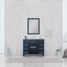 Alya Bath Norwalk 42" Single Blue Freestanding Bathroom Vanity With Carrara Marble Top, Ceramic Sink and Wall Mounted Mirror - HE-101-42-B-CWMT + HE-101/102-42-B-M