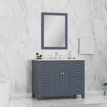 Alya Bath Norwalk 42" Single Gray Freestanding  Bathroom Vanity With Carrara Marble Top, Ceramic Sink and Wall Mounted Mirror - HE-101-42-G-CWMT + HE-101/102-42-W-M