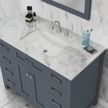 Alya Bath Norwalk 42" Single Gray Freestanding  Bathroom Vanity With Carrara Marble Top, Ceramic Sink and Wall Mounted Mirror - HE-101-42-G-CWMT + HE-101/102-42-W-M