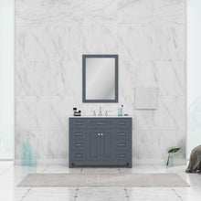 Alya Bath Norwalk 42" Single Gray Freestanding  Bathroom Vanity With Carrara Marble Top, Ceramic Sink and Wall Mounted Mirror - HE-101-42-G-CWMT + HE-101/102-42-W-M