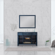 Alya Bath Norwalk 48" Single Blue Freestanding Bathroom Vanity With Carrara Marble Top, Ceramic Sink and Wall Mounted Mirror - HE-101-48-B-CWMT + HE-101/102-42-B-M