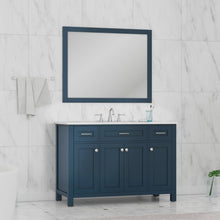 Alya Bath Norwalk 48" Single Blue Freestanding Bathroom Vanity With Carrara Marble Top, Ceramic Sink and Wall Mounted Mirror - HE-101-48-B-CWMT + HE-101/102-42-B-M