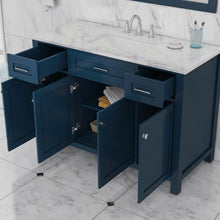 Alya Bath Norwalk 48" Single Blue Freestanding Bathroom Vanity With Carrara Marble Top, Ceramic Sink and Wall Mounted Mirror - HE-101-48-B-CWMT + HE-101/102-42-B-M