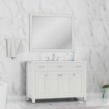 Alya Bath Norwalk 48" Single White Freestanding  Bathroom Vanity With Carrara Marble Top, Ceramic Sink and Wall Mounted Mirror - HE-101-48-W-CWMT + HE-101/102-42-G-M