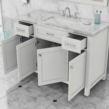 Alya Bath Norwalk 48" Single White Freestanding  Bathroom Vanity With Carrara Marble Top, Ceramic Sink and Wall Mounted Mirror - HE-101-48-W-CWMT + HE-101/102-42-G-M