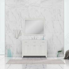 Alya Bath Norwalk 48" Single White Freestanding  Bathroom Vanity With Carrara Marble Top, Ceramic Sink and Wall Mounted Mirror - HE-101-48-W-CWMT + HE-101/102-42-G-M