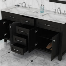 Alya Bath Norwalk 60" Double Espresso Freestanding  Bathroom Vanity With Carrara Marble Top, Ceramic Sinks and Two Mirrors