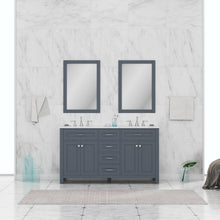Alya Bath Norwalk 60" Double Gray Freestanding  Bathroom Vanity With Carrara Marble Top, Ceramic Sinks and Two Mirrors - HE-101-60D-G-CWMT + 2x HE-101/102-24-G-M