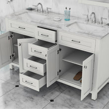 Alya Bath Norwalk 60" Double White Freestanding  Bathroom Vanity With Carrara Marble Top, Ceramic Sink and Two Mirrors - HE-101-60D-W-CWMT + 2x HE-101/102-24-W-M