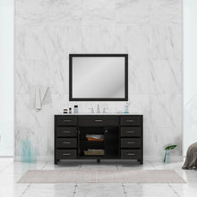 Alya Bath Norwalk 60" Single Espresso Freestanding  Bathroom Vanity With Carrara Marble Top, Ceramic Sink and Wall Mounted Mirror - HE-101-60S-E-CWMT + AT-48-M-B