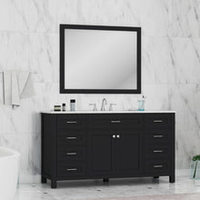 Alya Bath Norwalk 60" Single Espresso Freestanding  Bathroom Vanity With Carrara Marble Top, Ceramic Sink and Wall Mounted Mirror - HE-101-60S-E-CWMT + AT-48-M-B