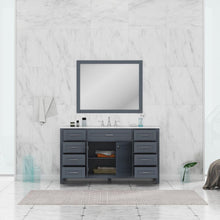 Alya Bath Norwalk 60" Single Gray Freestanding  Bathroom Vanity With Carrara Marble Top, Ceramic Sink and Wall Mounted Mirror - HE-101-60S-G-CWMT + AT-48-M-G