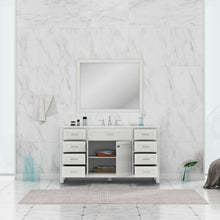 Alya Bath Norwalk 60" Single White Freestanding  Bathroom Vanity With Carrara Marble Top, Ceramic Sink with Wall Mounted Mirror - HE-101-60S-W-CWMT + AT-48-M-W