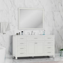 Alya Bath Norwalk 60" Single White Freestanding  Bathroom Vanity With Carrara Marble Top, Ceramic Sink with Wall Mounted Mirror - HE-101-60S-W-CWMT + AT-48-M-W