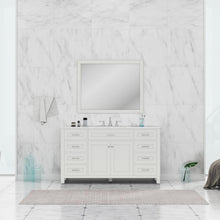 Alya Bath Norwalk 60" Single White Freestanding  Bathroom Vanity With Carrara Marble Top, Ceramic Sink with Wall Mounted Mirror - HE-101-60S-W-CWMT + AT-48-M-W