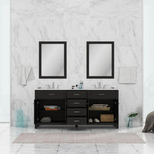 Alya Bath Norwalk 72" Double Espresso Freestanding  Bathroom Vanity With Carrara Marble Top, Ceramic Sink and Two Mirrors - HE-101-72D-E-CWMT + 2x HE-101/102-30-E-M