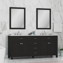 Alya Bath Norwalk 72" Double Espresso Freestanding  Bathroom Vanity With Carrara Marble Top, Ceramic Sink and Two Mirrors - HE-101-72D-E-CWMT + 2x HE-101/102-30-E-M