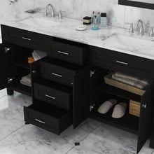 Alya Bath Norwalk 72" Double Espresso Freestanding  Bathroom Vanity With Carrara Marble Top, Ceramic Sink and Two Mirrors - HE-101-72D-E-CWMT + 2x HE-101/102-30-E-M