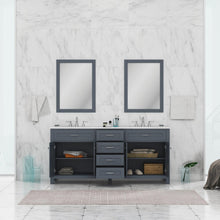 Alya Bath Norwalk 72" Double Gray Freestanding Bathroom Vanity With Carrara Marble Top, Ceramic Sink and Two Mirrors - HE-101-72D-G-CWMT + 2x HE-101/102-30-G-M
