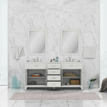 Alya Bath Norwalk 72" Double White Freestanding  Bathroom Vanity With Carrara Marble Top,  - HE-101-72D-W-CWMT + 2x HE-101/102-30-W-MCeramic Sink and Two Mirrors