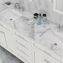 Alya Bath Norwalk 72" Double White Freestanding  Bathroom Vanity With Carrara Marble Top,  - HE-101-72D-W-CWMT + 2x HE-101/102-30-W-MCeramic Sink and Two Mirrors