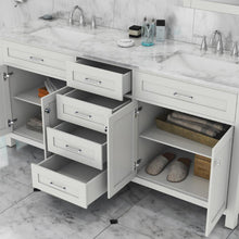 Alya Bath Norwalk 72" Double White Freestanding  Bathroom Vanity With Carrara Marble Top,  - HE-101-72D-W-CWMT + 2x HE-101/102-30-W-MCeramic Sink and Two Mirrors