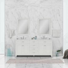 Alya Bath Norwalk 72" Double White Freestanding  Bathroom Vanity With Carrara Marble Top,  - HE-101-72D-W-CWMT + 2x HE-101/102-30-W-MCeramic Sink and Two Mirrors